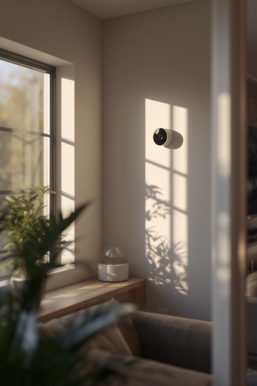 Google Nest Cam Indoor Security Camera in living room
