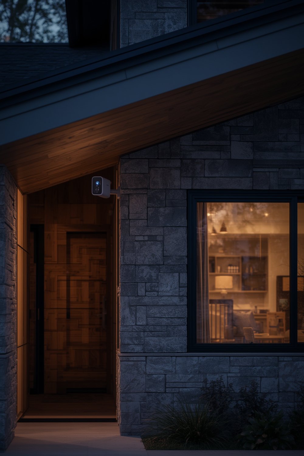 wyze cam v4 security camera mounted on smart home exterior